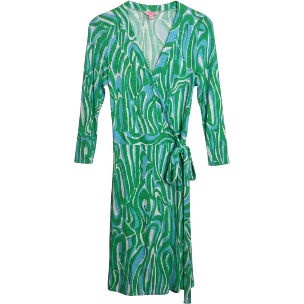 Lilly Pulitzer Wrap Dress Sz M Tropical Abstract Vacation Stretchy Jersey